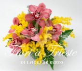 Vetro con cymbidium e mimosa